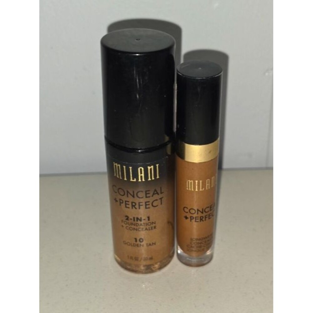 Milani Conceal Perfect Lot of 2 Foundation 10 Golden tan Concealer Warm Almond